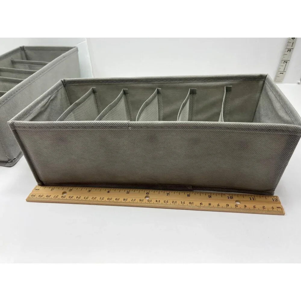 Foldable Drawer Organizers Set Of 3 W/ Mesh Dividers For Socks & Underwear Gray